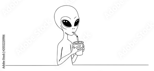 Tableau sur toile alien drinking from cup with straw