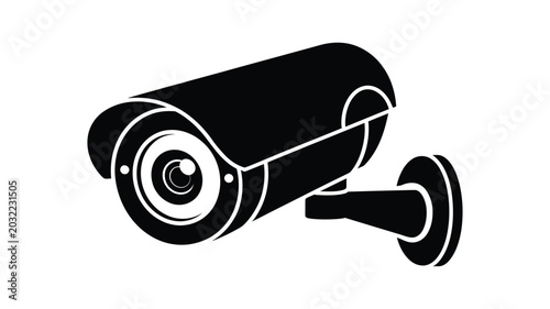 Bild auf Leinwand Security Camera Silhouette On White Background Minimalist Vector Illustration