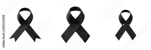 Fotografie Black Awareness Ribbon Set: Three Sizes of Mourning and Remembrance Ribbons Isol