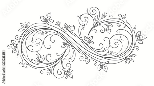 Photography Infinity flourish: elegant, decorative, and ornamental symbol in the shape of an infinity loop, adorned with leaves and floral elements
