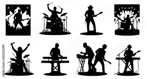 Photography Artistic black silhouette collection of musical bands and individual performers