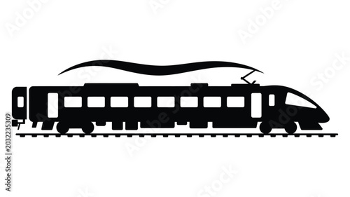 Black Silhouette Of A Passenger Train On Railway Tracks