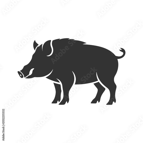 Black Silhouette Of A Wild Boar On A White Background
