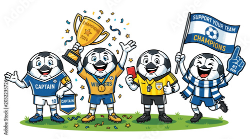 Canvas-taulu Cartoon characters celebrating sports victory together.