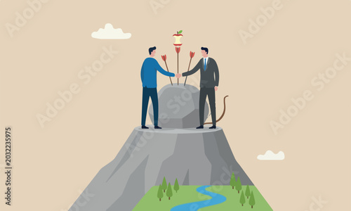 Bild auf Leinwand Trusted, collaboration boulder uphill mountain peak or trust alliance concept, b