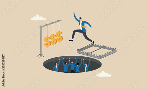 Tableau sur toile Financial money, together investment, ponzi scheme or business pitfall concept,