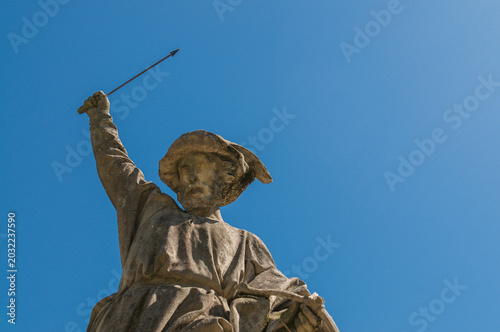 William Tell Statue in Lugano Switzerland Low Angle Shot Against Blue Sky