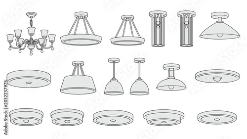 Collection of various ceiling lights and chandeliers in line style pendant light flush mount light interior lighting