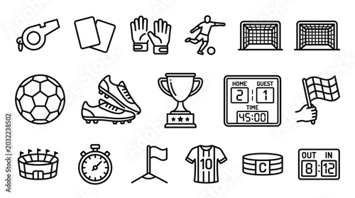 Konstfotografi Soccer Football Sports Equipment Icons Set.