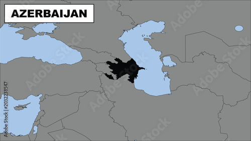 Azerbaijan Map Highlighted in Black on Gray Regional Political Map