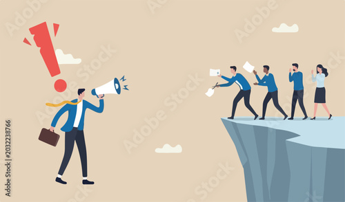 Fotografie Wrong direction leader, stupid authoritarian boss, stupidity or mistake company