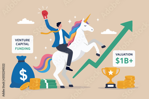 Schilderij op canvas Success unicorn startup company, venture capital funding billion dollar support,