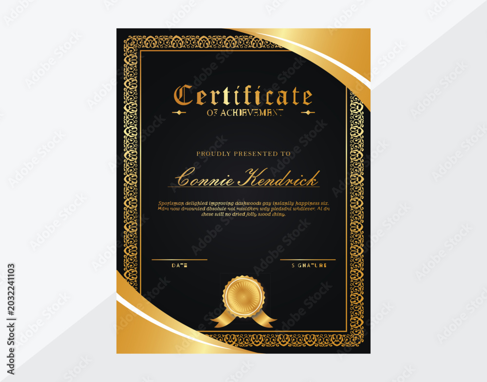 Naklejka premium Luxury Black and Gold Award Certificate Design