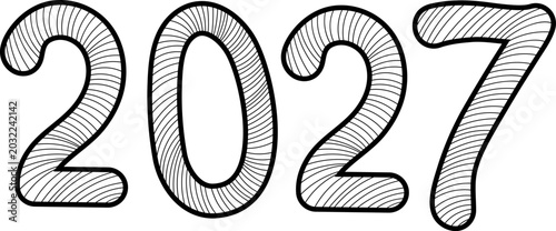 Playful hand-sketched 2027 lettering with a custom linear doodle texture. Ideal for bullet journals, DIY planners, creative calendars, and casual New Year celebration graphics.