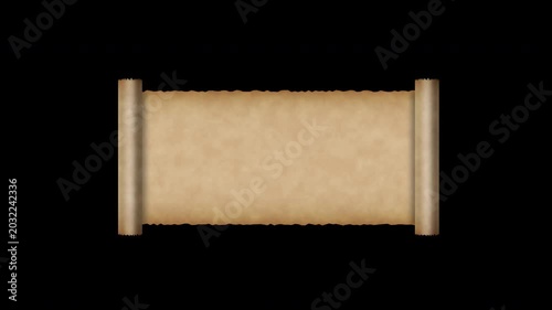 Vintage paper scroll open and close to left and right animation with blank placeholder reveal on black background and green screen. 4K animated old paper scroll for titles and motion graphics.