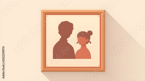 Illustration of a framed portrait with silhouettes of a man and woman on a wall