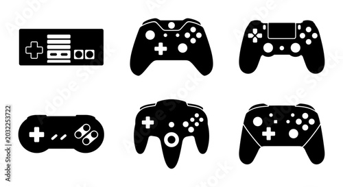 Tableau sur toile Retro and Modern Video Game Controllers, Classic and Contemporary Gaming Input D