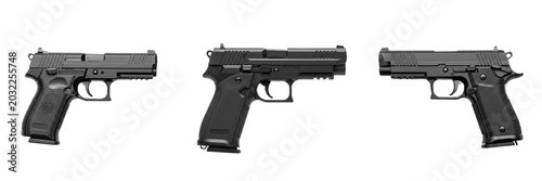 Cuadro en lienzo Set of Three Semi-Automatic Handguns Isolated on White Background - Professional