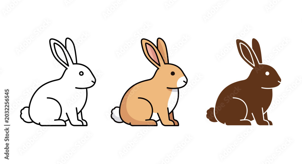 Obraz premium Three adorable cartoon rabbits in different colors.