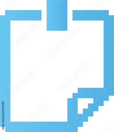 Pixel art notepad icon in blue with a turned corner on white background.