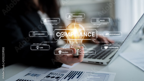 Quadro em tela Compliance ensures alignment with standards, laws, and policies