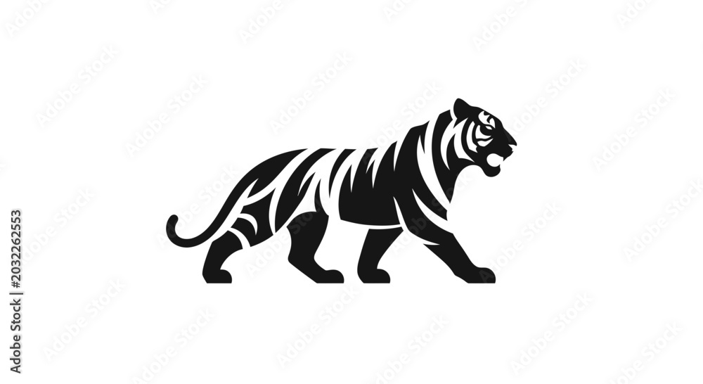 Obraz premium Black tiger walking profile view.