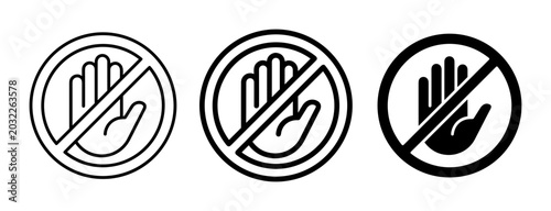 Fotografía Stop Hand Icons, No Entry Symbols, Prohibition Signs, Do Not Touch Graphics