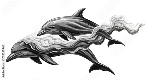 Canvastavla Smoking Dolphin Marine Mammal Illustration.