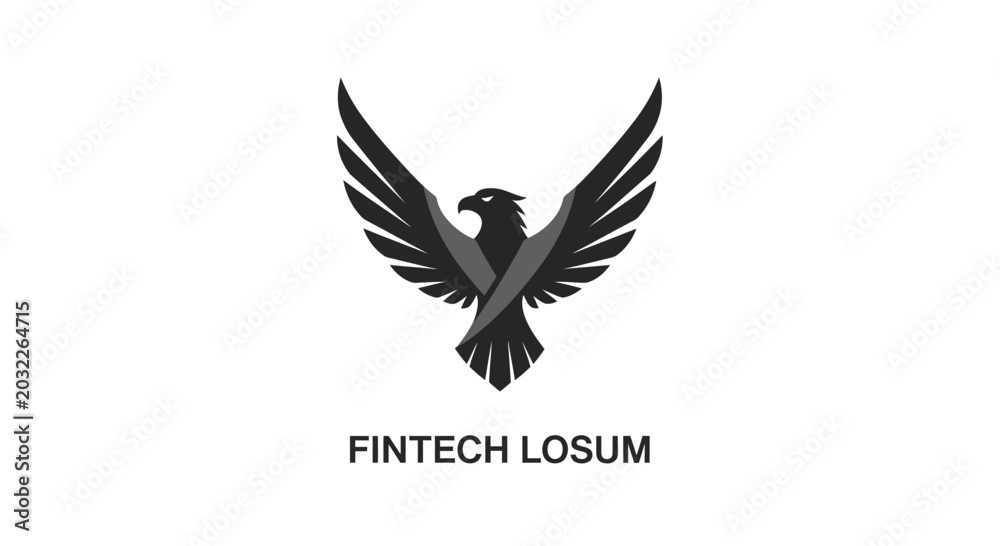 Fototapeta premium Black eagle logo with wings spread.