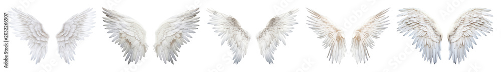 Obraz premium PNG Ethereal white angel wings, transparent background
