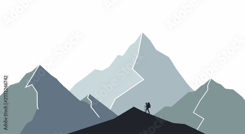 Cuadro en lienzo A lone hiker stands atop a mountain peak contemplating the vast landscape