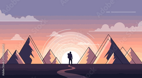 Foto Man standing on desert mountain path.
