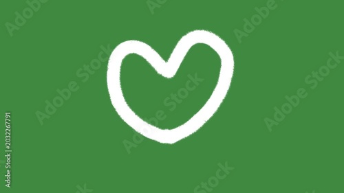 White chalk heart drawn isolated on green chalkboard texture background for Valentine's Day celebration and romantic element concept.