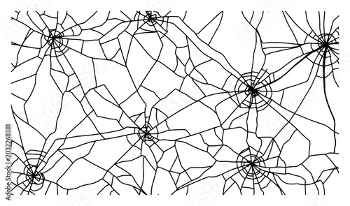 Photos Broken glass cracks pattern with large fractured fragments black and white outli
