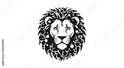 Photography Majestic Lion Head with Ornate Mane in Black and White.