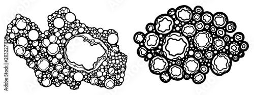 Fotografía Soap bubble clusters and foam lather in detailed black outline style