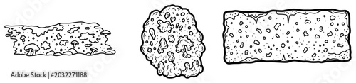 Foto Porous sponges and textured soil ground in hand drawn ink sketch style