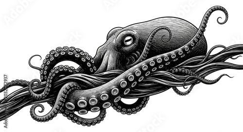 Bild auf Leinwand Detailed illustration of an octopus tentacles.