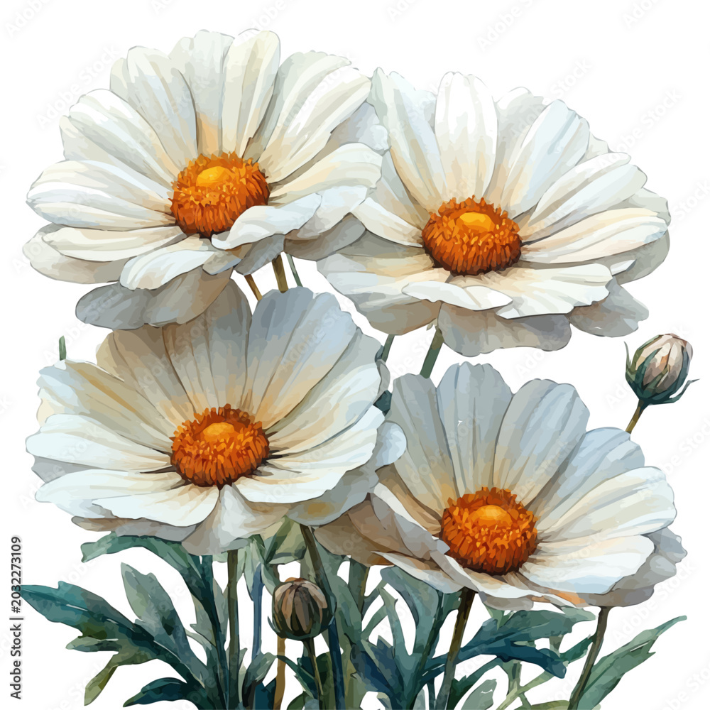 Fototapeta premium watercolor graphic of Leucanthemum Flower illustration, isolated on a white background.