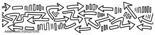 Foto Arrows pointing in different directions forming a horizontal banner background i