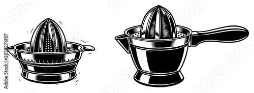 Tableau sur toile Citrus juicer manual squeezer kitchen tools in vintage engraving style