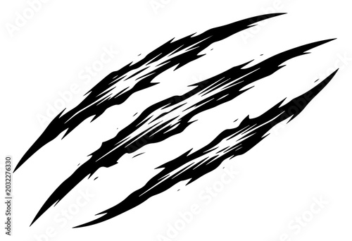 Fotografi Claw scratches slash marks from wild beast in sharp high contrast style