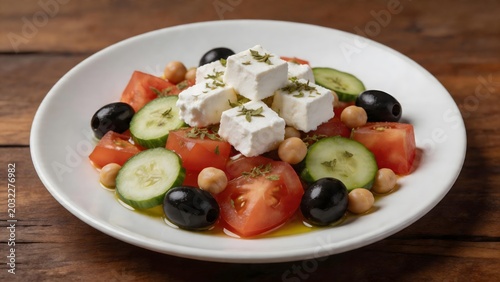 Greek salad with feta cucumber tomatoes olives
