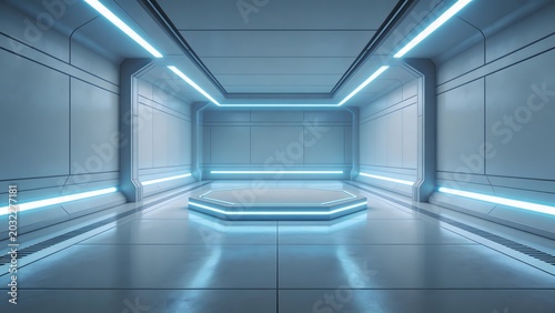Futuristic corridor with glowing lights