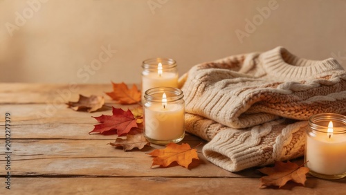 Cozy autumn candles and sweater