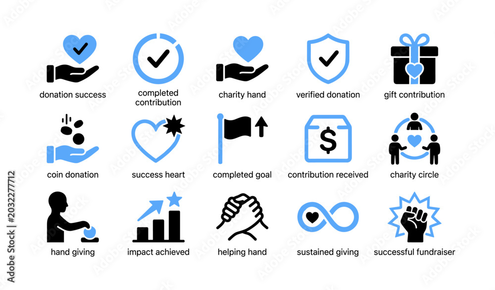 Fototapeta premium Donation and charity icons showing fundraising symbols on white