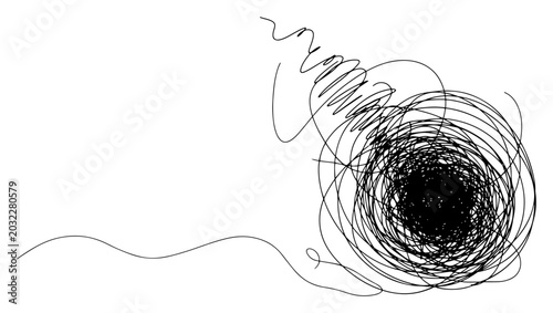 Foto Tangled mess of scribbled lines forming chaotic ball in minimalist doodle style