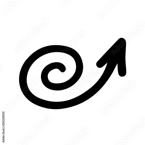 Hand Drawn Spiral Arrow Upward Curve Black Doodle Vector Element for Presentation Infographic