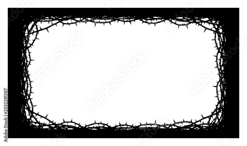 Bild auf Leinwand Thorny branch frame with tangled briars in dark silhouette style