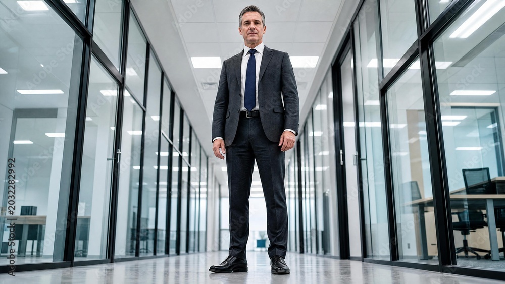 Fototapeta premium Confident Senior Businessman Standing in Modern Office Corridor